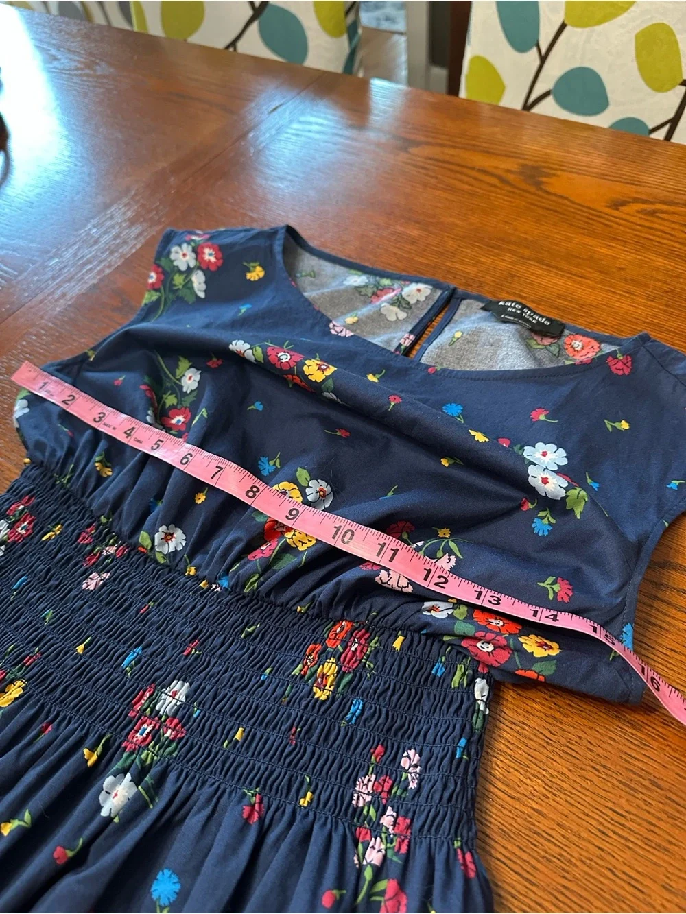 Kate Spade NY Navy Floral Smocked-Waist Sundress. Size S